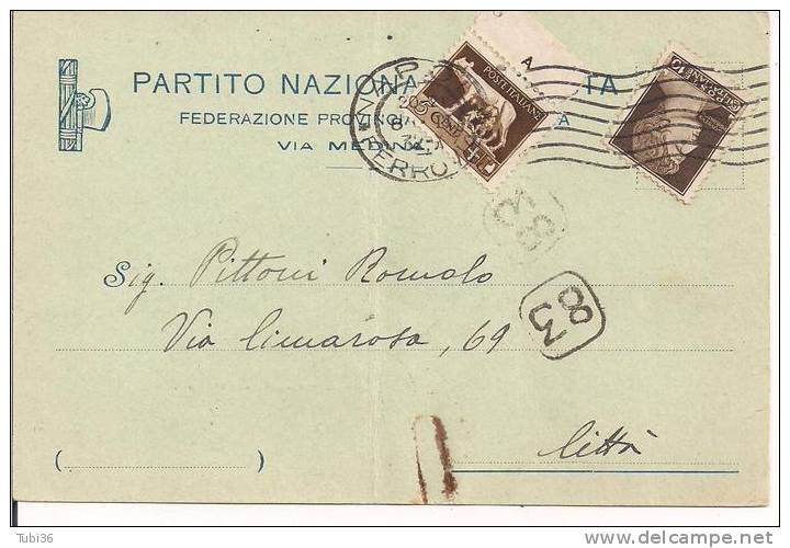 PARTITO NAZIONALE FASCISTA - NAPOLI - CARTOLINA VIAGGIATA 1932 - INVITO A PRESENTARSI........ - Politieke Partijen & Verkiezingen