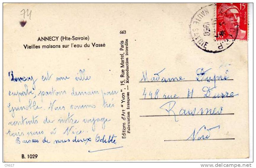 ANNECY VIEILLE MAISON SUR L EAU DU VASSE AVEC LAVANDIERE   EDIT  YVON CIRC 1950 - Annecy-le-Vieux