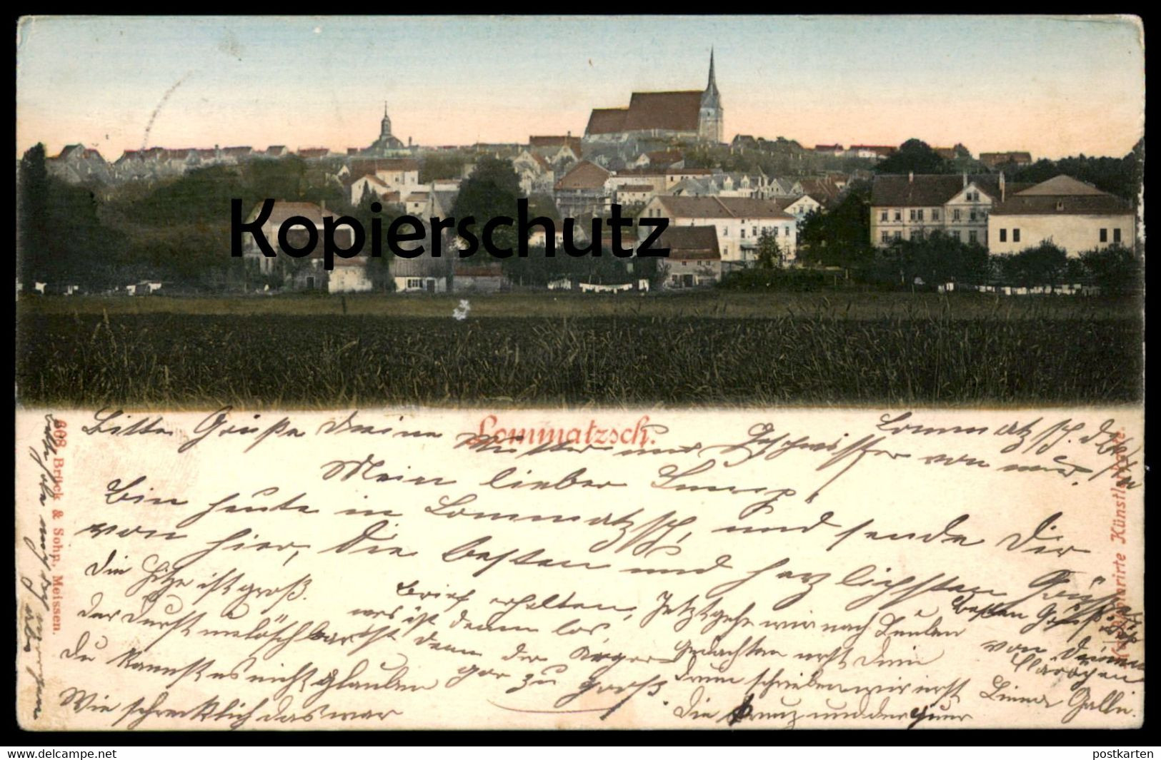 ALTE POSTKARTE LOMMATZSCH PANORAMA 1900 Sachsen Handkolorierte Künstlerkarte Wäsche Clothes Ansichtskarte Postcard Cpa - Lommatzsch
