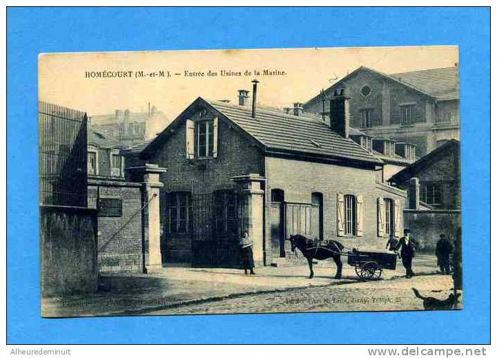 HOMECOURT"entrée Des Usines De La MARINE"charrette"cheval"carte Postale Ancienne"années 30" - Homecourt
