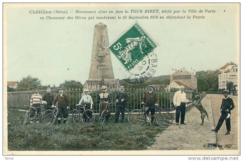 Châtillon - Monument Situé En Face La Tour Biret ... - Groupes De Cyclistes -superbe Animation -1906 ( Voir Verso ) - Châtillon