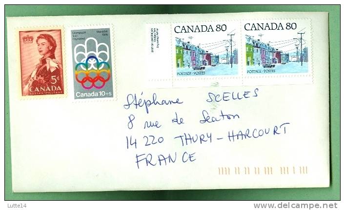 CANADA : 4 Timbres Sur Lettre Ayant Voyagé Mais Pas Oblitérés Olympique  Ville - Lettres & Documents