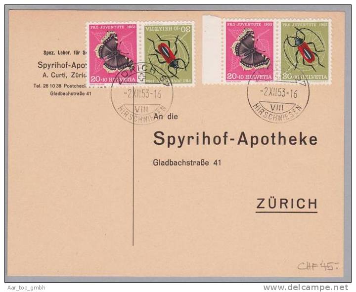 Schweiz 1953-12-02 Pro Juentute Kehr+Zusammendruck - Storia Postale
