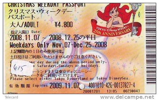 Disney * PASSPORT * Entreecard JAPON * TOKYO DISNEYLAND  (615) JAPAN PASS * CINEMA * FILM * LITTLE MERMAID* CHRISTMAS - Disney