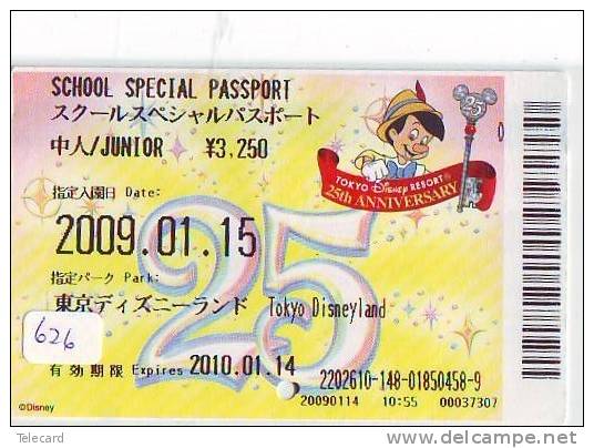 Disney * PASSPORT * Entreecard JAPON * TOKYO DISNEYLAND Passeport (626) JAPAN PASS * CINEMA * FILM * PINOCCHIO - Disney