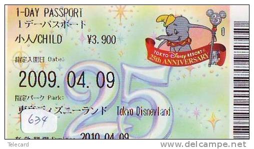 Disney * PASSPORT * Entreecard JAPON * TOKYO DISNEYLAND Passeport (634) JAPAN PASS * CINEMA * FILM * DUMBO * ELEPHANT - Disney