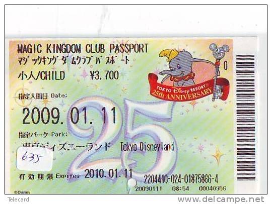 Disney * PASSPORT * Entreecard JAPON * TOKYO DISNEYLAND Passeport (635) JAPAN PASS * CINEMA * FILM * DUMBO * ELEPHANT - Disney