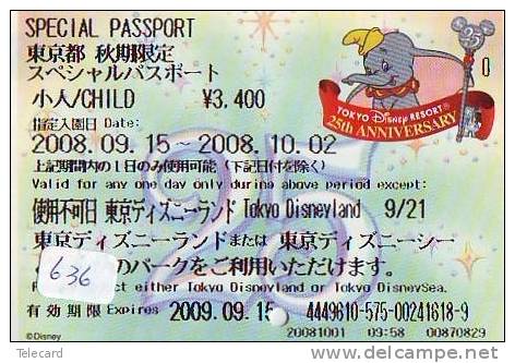 Disney * PASSPORT * Entreecard JAPON * TOKYO DISNEYLAND Passeport (636) JAPAN PASS * CINEMA * FILM * DUMBO * ELEPHANT - Disney
