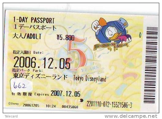 Disney * PASSPORT * Entreecard JAPON * TOKYO DISNEYLAND Passeport (662) JAPAN PASS * - Disney