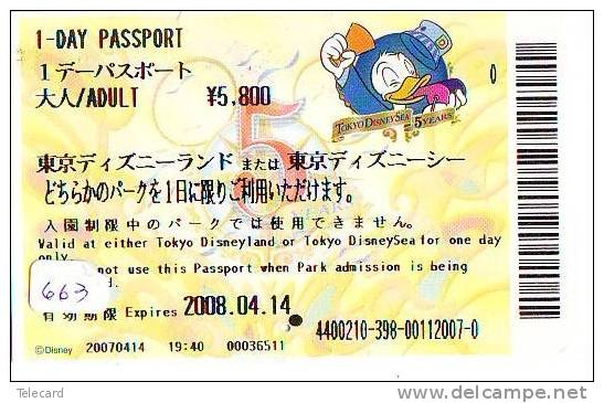 Disney * PASSPORT * Entreecard JAPON * TOKYO DISNEYLAND Passeport (663) JAPAN PASS * - Disney