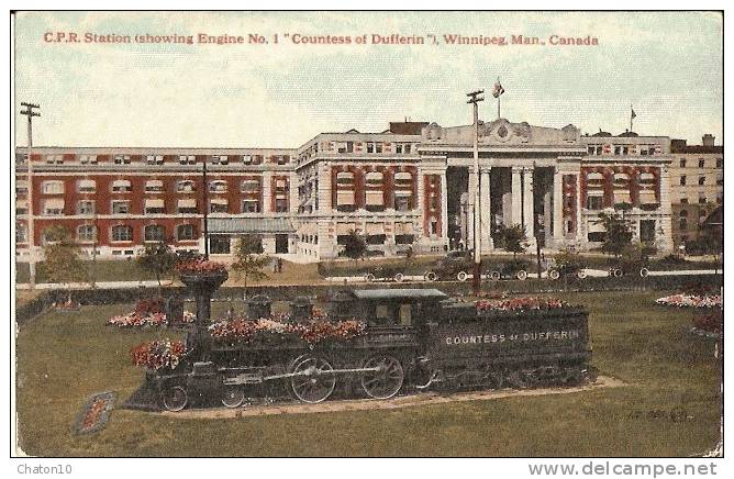 WINNIPEG - C.P.R. Station (showing Engine N° N1 "Countess Of Dufferin"), Winnipeg, Man., Canada (Carte Couleur) - Winnipeg