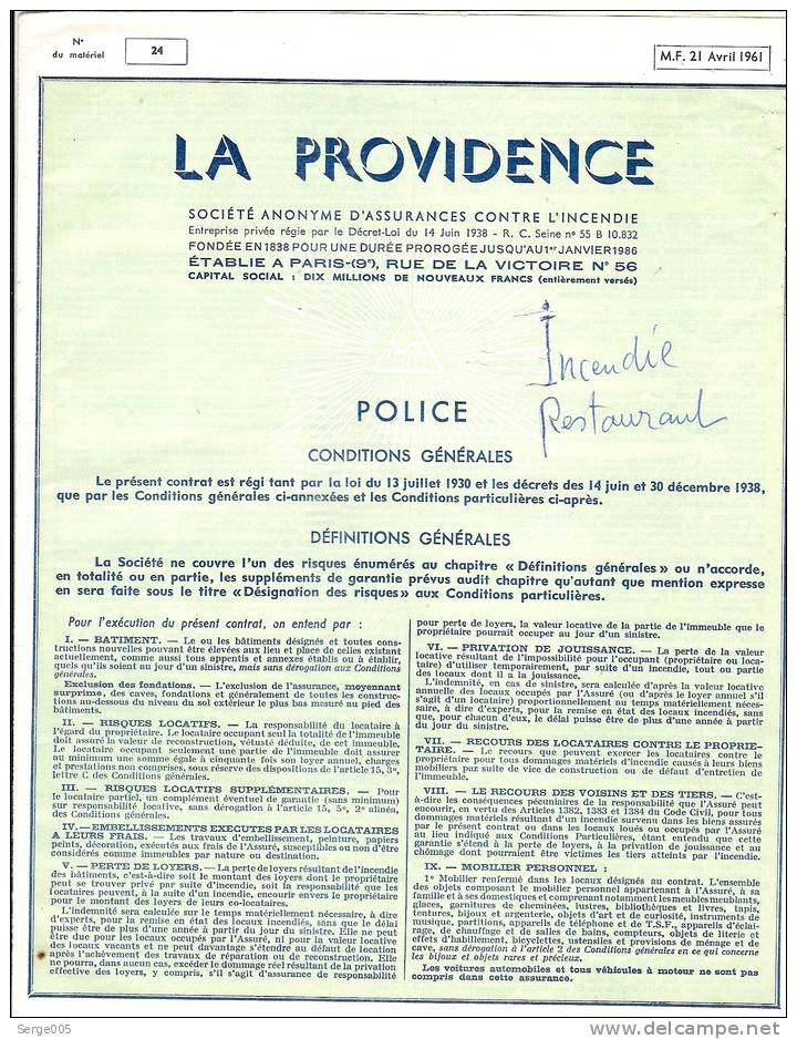POLICE ASSURANCES  FRANCAISE - Unclassified