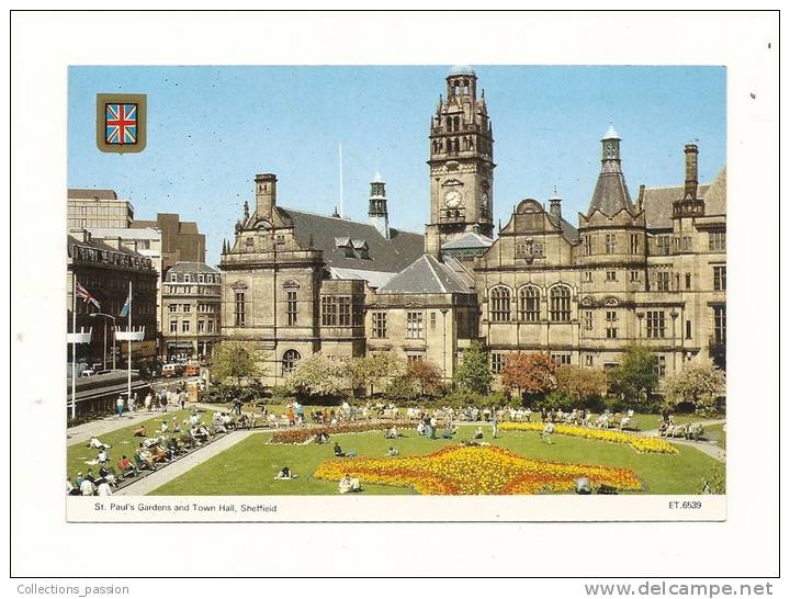 Cp, Angleterre, Sheffield, St. Paul's Gardens And Town Hall , écrite - Sheffield