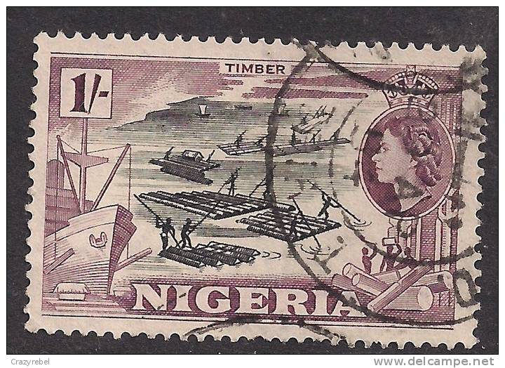 NIGERIA 1953 - 58 QE2  1/-d USED TIMBER STAMP SG 76 (E16) - Nigeria (...-1960)