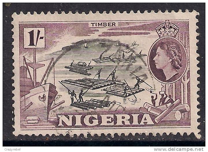 NIGERIA 1953 - 58 QE2 1/-d USED TIMBER STAMP SG 76 (D303 - Nigeria (...-1960)