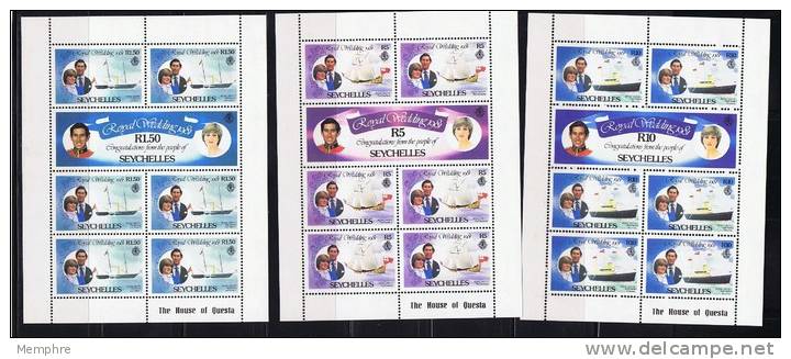 SEYCHELLES   1981  Prince Charles And Diana Spencer Wedding  Complete Sheetlets MNH ** - Seychelles (1976-...)