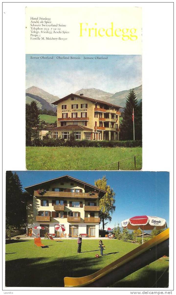 Hotel Und Heimstätte Friedegg Aeschi Bei Spiez 2 Ansichtskarten 1983 Und 1964 - Aeschi Bei Spiez