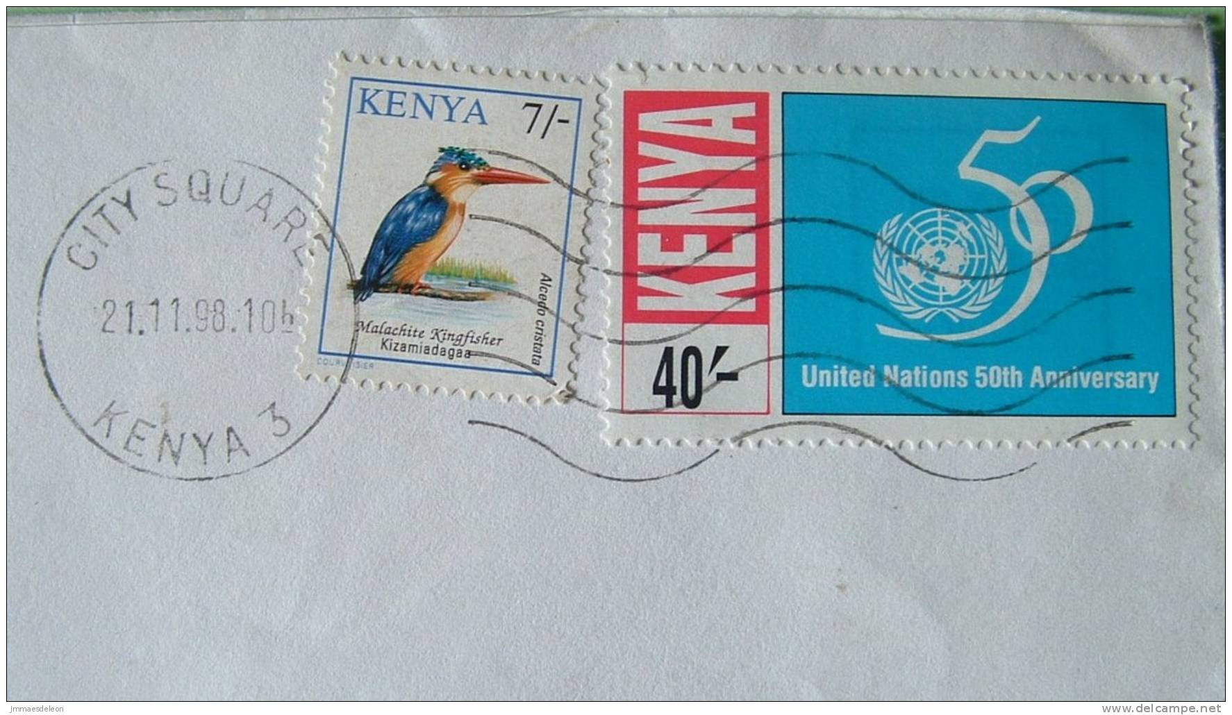 Kenya 1998 Cover To England UK - Birds Kingfisher 50 Aniv UN ONU - Scott # 654 - Cat Val = 2.5 $ - Kenia (1963-...)