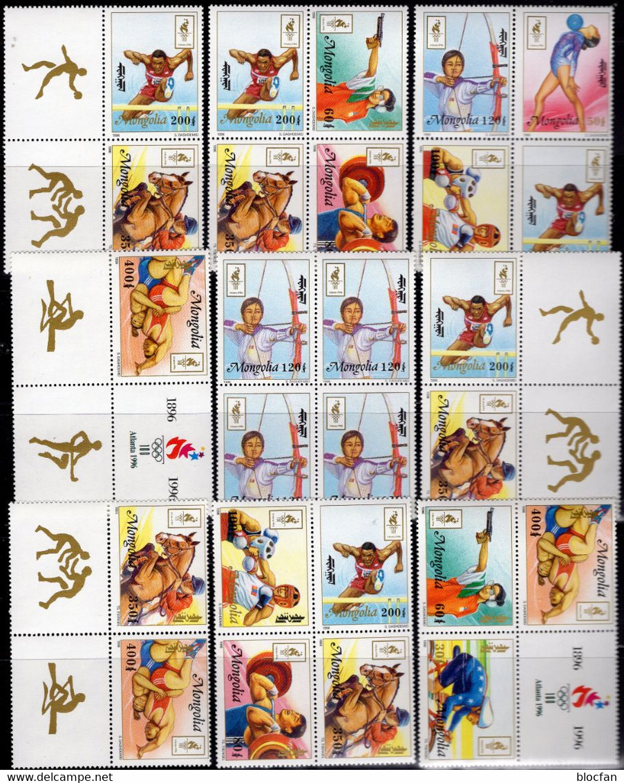 Olympiade 1996 Mongolia 2633/1 9x4-Blocks ** 36€ Piktogramm Reitsport Boxen Ringen Bloc Ss Se-tenants Ms Bf Olympic - Gewichtheben