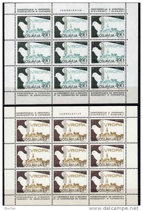 KSZE 1980 Jugoslawien 1857/8 2x9-KB ** 9€ Madrid Tauben-Motiv Zur Kooperation EUROPA Bf CEPT Bird Sheetlet Of YUGOSLAVIA - Blocks & Sheetlets