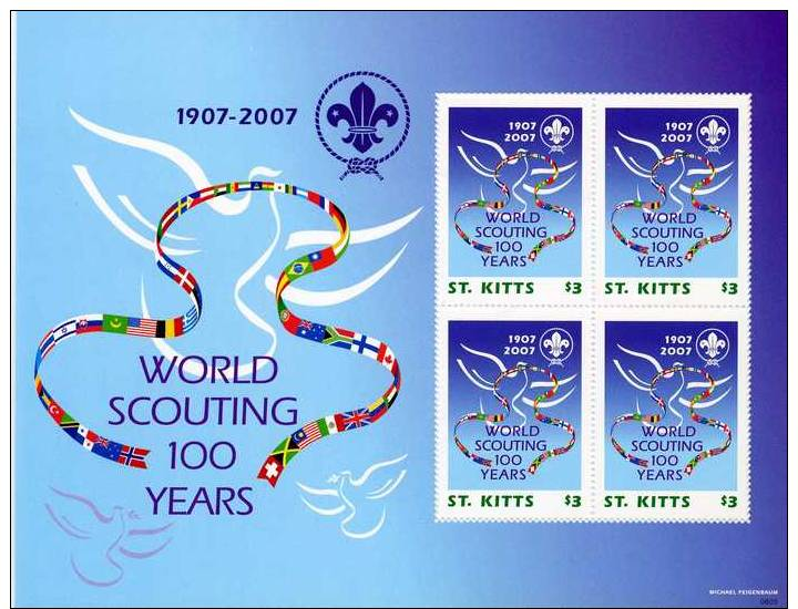**6** - SCOUTISMO - San Christophe(st. Kitts) 2007 - Centenario Movimento Scoutistico- 4 Val. In MF MNH** Perfetti - Neufs