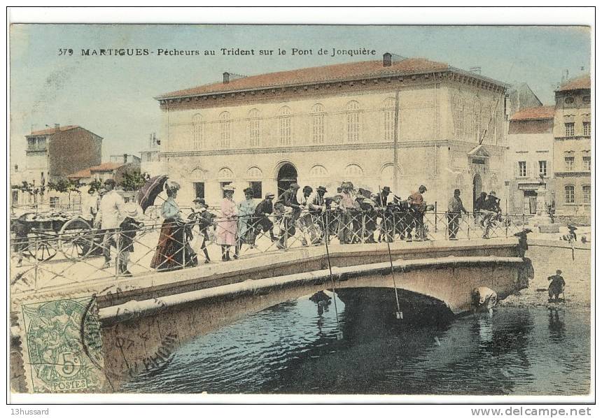Carte Postale Ancienne Martigues - Pêcheurs Au Trident Sur Le Pont De Jonquière - Martigues