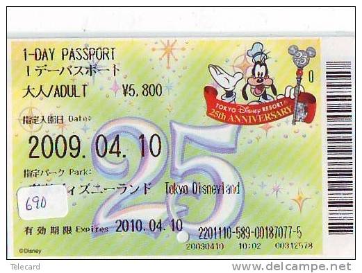 Disney * PASSPORT * Entreecard JAPON * TOKYO DISNEYLAND Passeport (690) JAPAN PASS * CINEMA * FILM - Disney