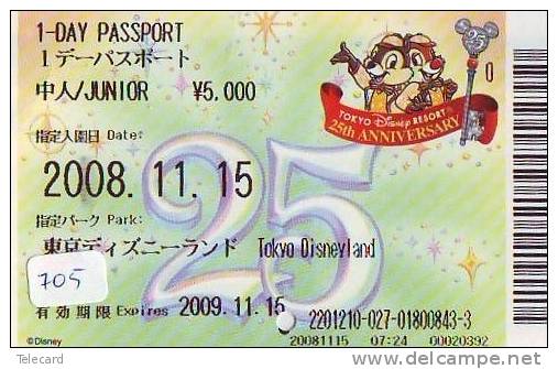 Disney * PASSPORT * Entreecard JAPON * TOKYO DISNEYLAND Passeport (705) JAPAN PASS * CINEMA * FILM * CHIP AND DALE - Disney