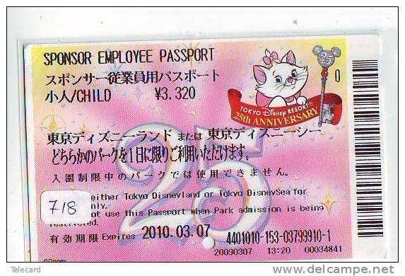 Disney * PASSPORT * Entreecard JAPON * TOKYO DISNEYLAND Passeport (718) JAPAN PASS * CINEMA * FILM * LES ARESTOCATS - Disney