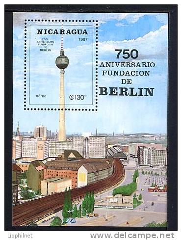 NICARAGUA 1984, 750e ANNIVERSAIRE BERLIN, TELEVISION, 1 Bloc,  Neuf. R343 - Other & Unclassified