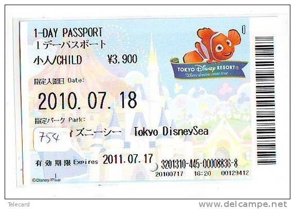 Disney * PASSPORT * Entreecard JAPON * TOKYO DISNEYLAND Passeport (754) JAPAN PASS * CINEMA * FILM * NEMO - Disney