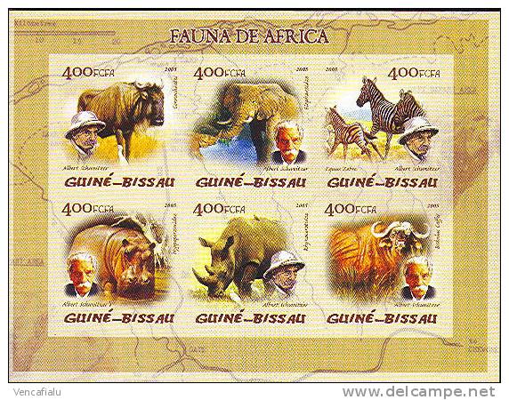 Guinea-Bissau 2005 - Big Mammals And Albert Schweitzer, M/S, MNH, Imperforated - Albert Schweitzer