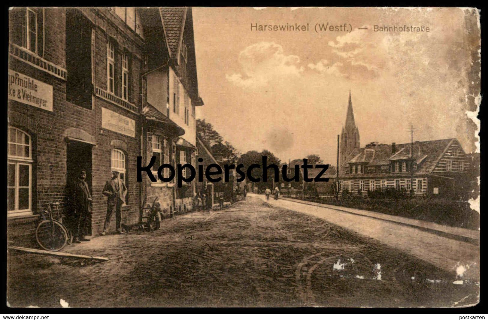 ALTE POSTKARTE HARSEWINKEL WESTFALEN BAHNHOFSTRASSE GASMÜHLE SEPPELFRICKE & VIEHMEYER Ansichtskarte AK Postcard Cpa - Harsewinkel