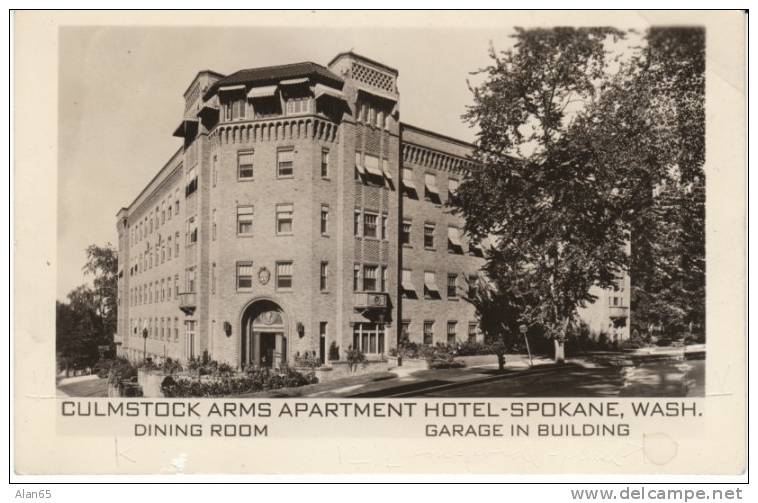 Spokane WA, Culmstock Arms Apartment Hotel, Lodging,  C1940s Vintage Real Photo Postcard - Spokane