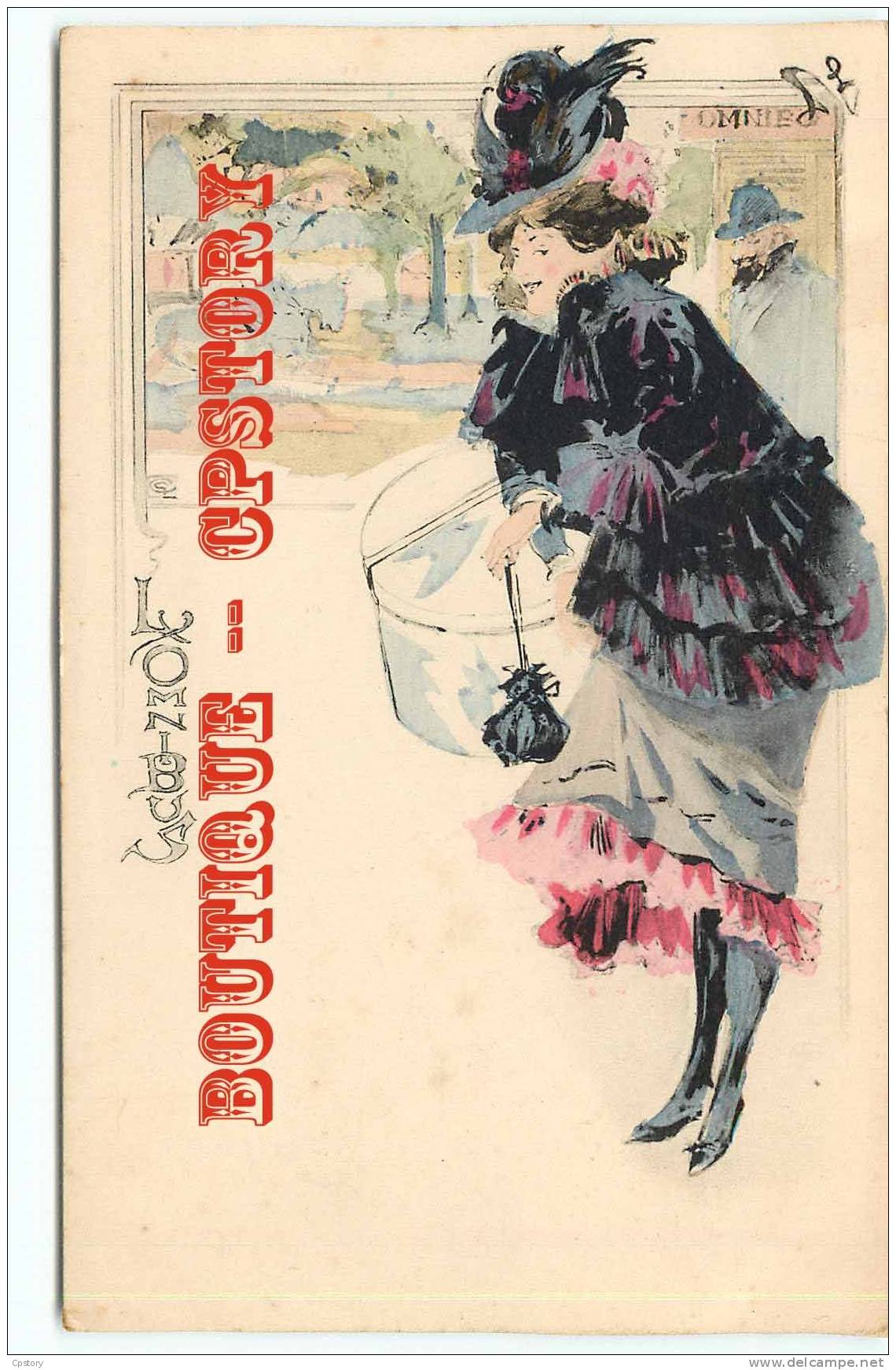 ART NOUVEAU  " L´Omnibus "  Carte 1900 Signé George Conrad - Femme Elégante Au Chapeau - Illustrateur - Dos Scané - Conrad