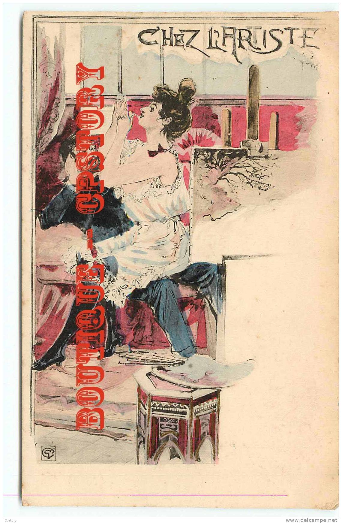 ART NOUVEAU  " Chez L´Artiste "  Carte 1900 Signé George Conrad - Couple D´Amoureux - Amour - Dos Scané - Conrad