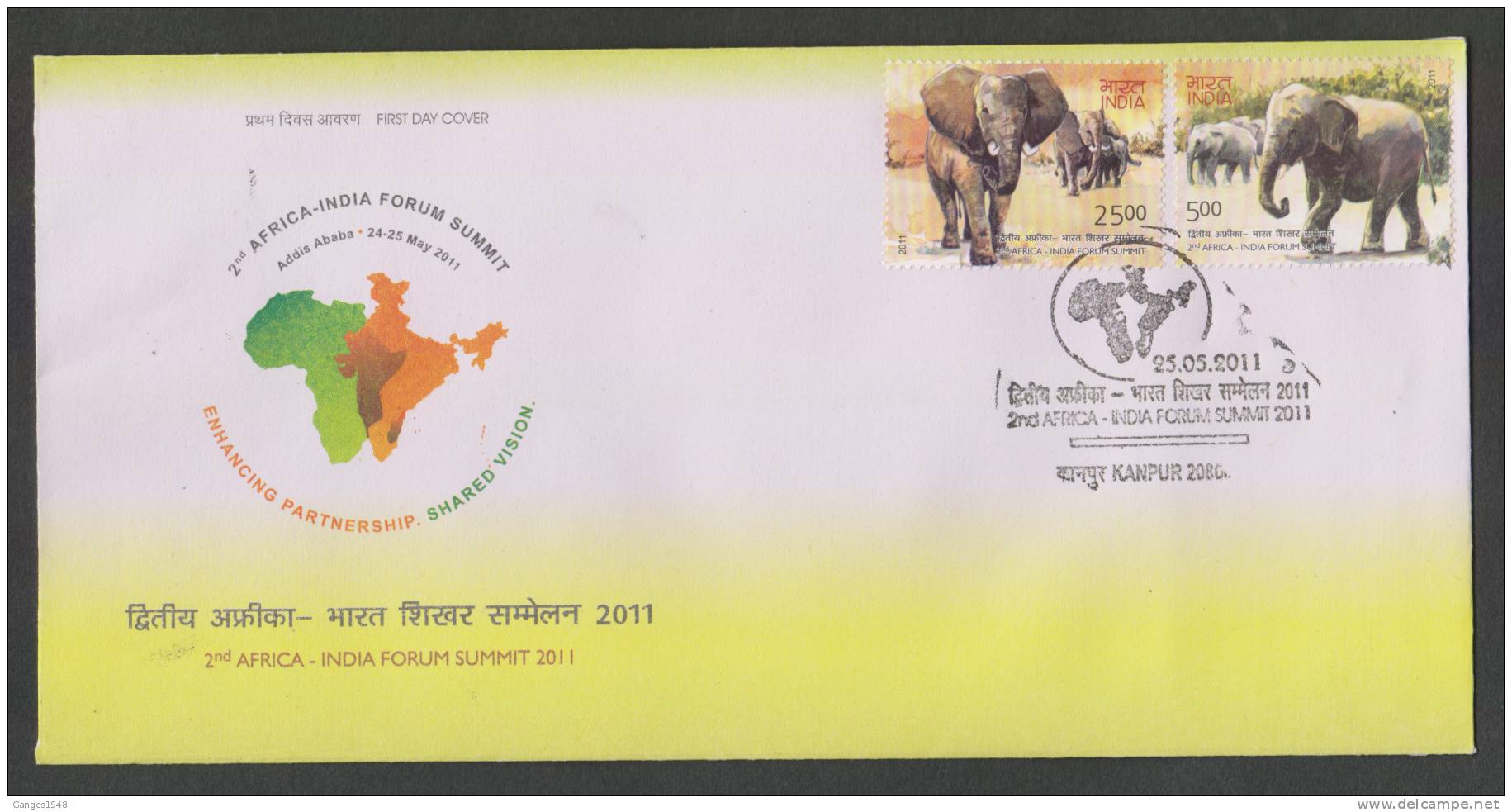 India 2011 Asian &amp; African Elephants  2v  FDC   # 25629 Indien Inde - Elefanten