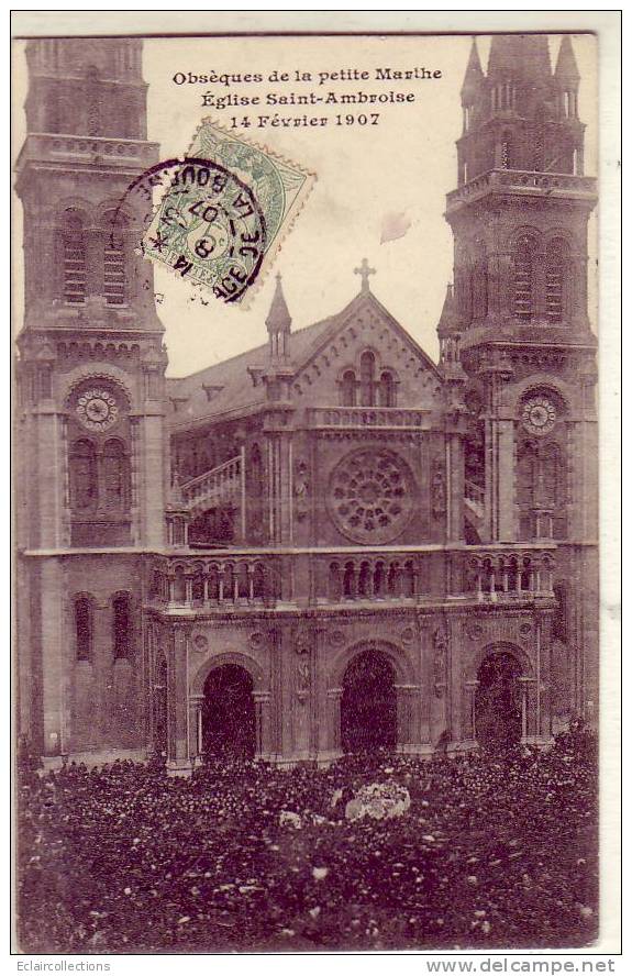 Paris... Obsèques De La Petite Marthe    Eglise St Ambroise  Le 14 /02 /1907   ( Voir Scan ) - Autres & Non Classés