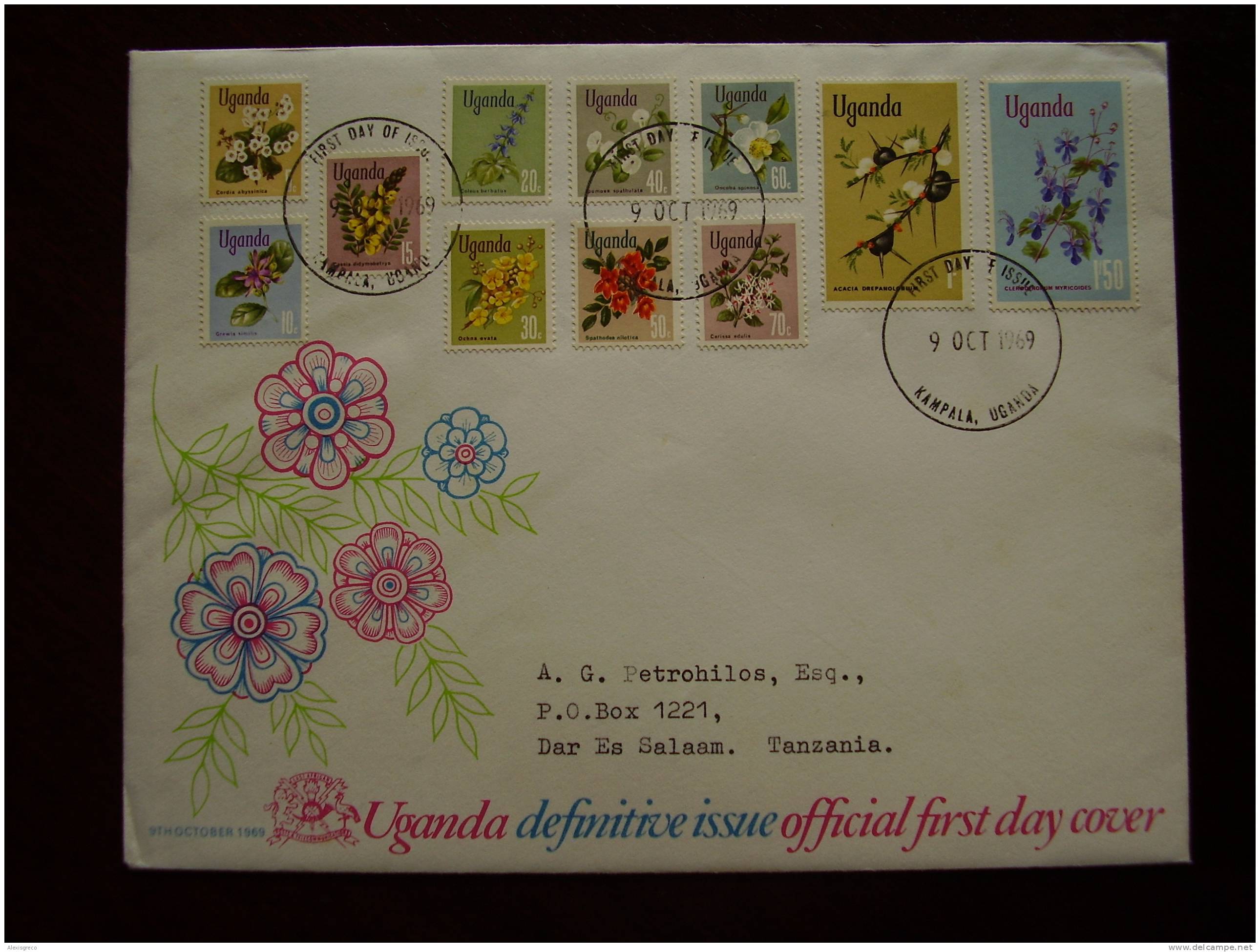 UGANDA 1969 FLOWERS Short Set To 1/50 OFFICIAL FDC (11stamps) - Uganda (1962-...)