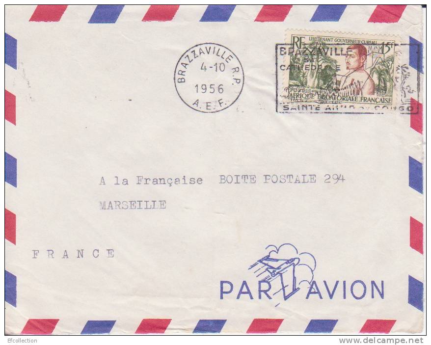 Afrique,Congo,Brazz       Aville  Le 4/10/1956 > France,lettre Par Avion,Colonies,cathèdrale     Ste Anne Du Congo - Lettres & Documents