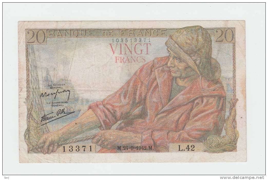 FRANCE 20 FRANCS 1942 VF P 100a 100 A - 20 F 1942-1950 ''Pêcheur''