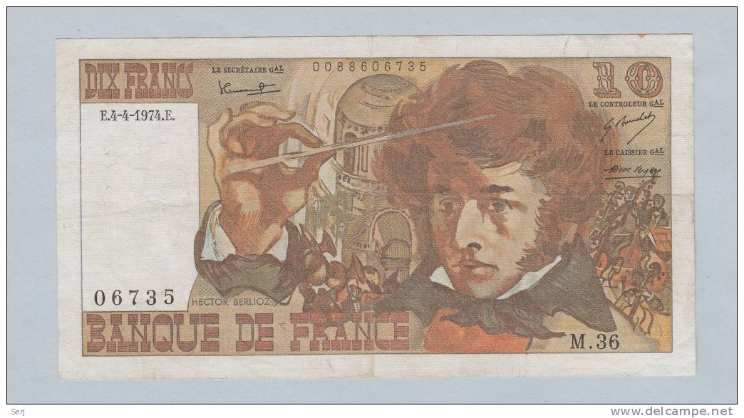 France 10 Francs 1974 VF++ CRISP Banknote P 150a 150 A - 10 F 1972-1978 ''Berlioz''