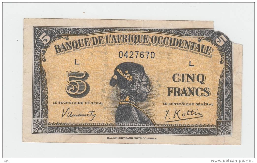 French West Africa ( L'Afrique Occidentale ) 5 Francs 1942 P 28a 28 A - Otros – Africa