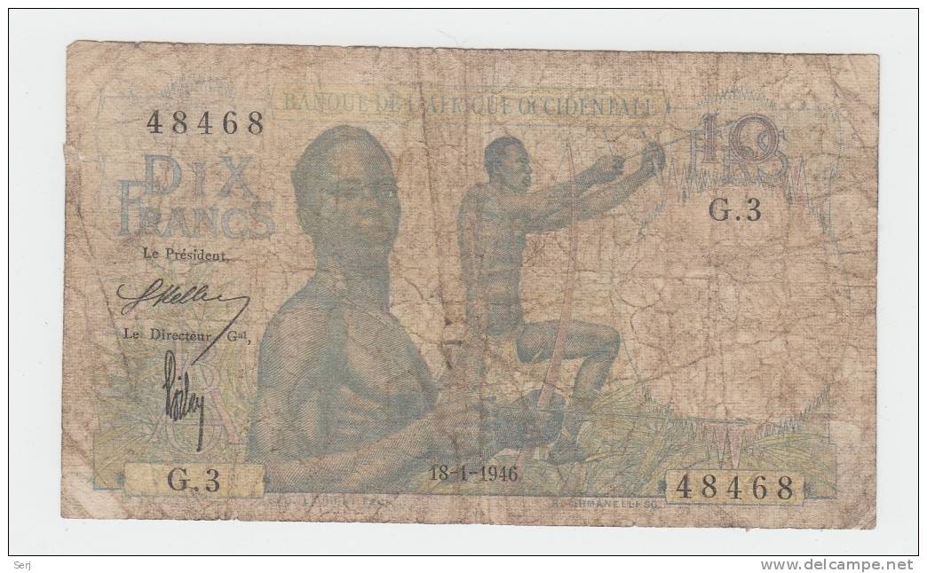 French West Africa 10 Francs 1946 VG Banknote P 37 - Otros – Africa