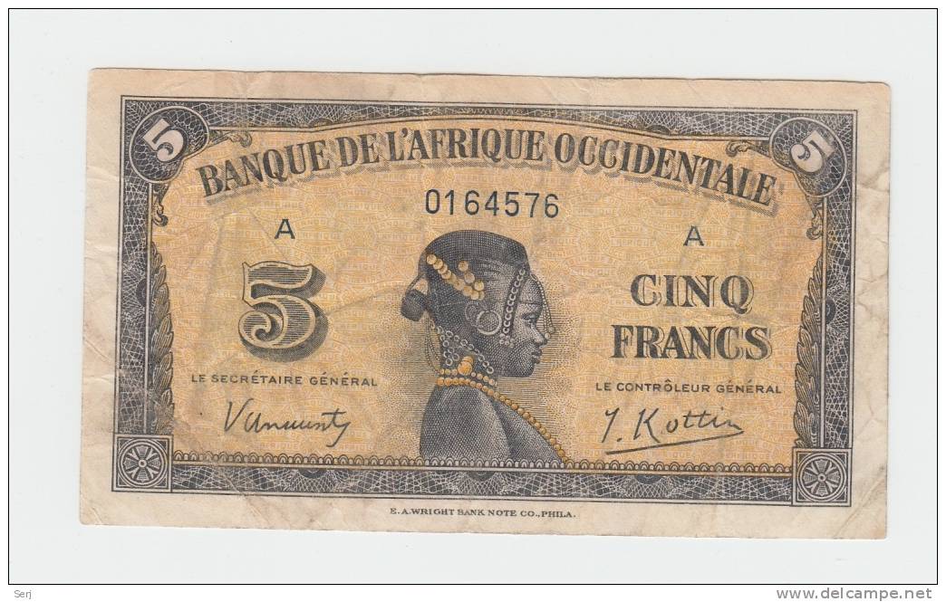 French West Africa 5 Francs 1942 VF Banknote P 28a 28 A - Autres - Afrique