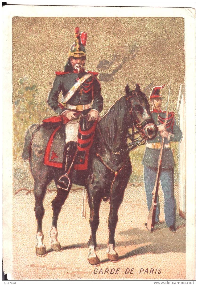 CHROMO IMAGE GARDE REPUBLICAIN MILITAIRE MILITARIA GENDARMERIE CASQUE UNIFORME CHEVAL FUSIL BAIONNETTE PICARD BERNHEIM - Police & Gendarmerie