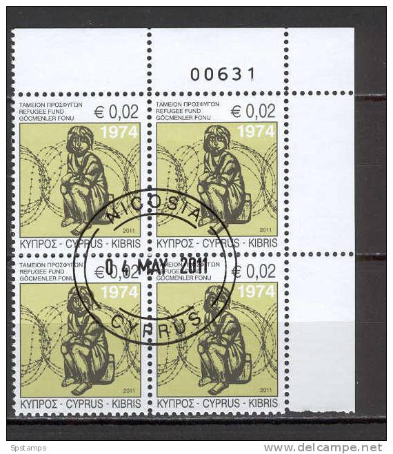 Cyprus 2011 Special Refugees Fund Stamp Block Of 4 USED (G1532) - Gebraucht