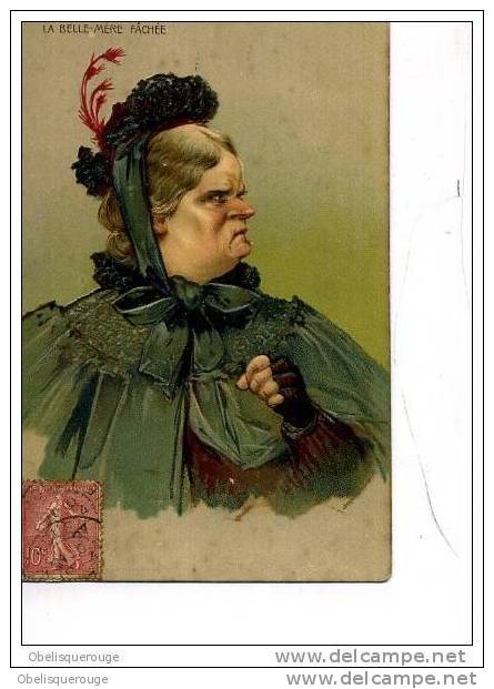 TOP TOP BELLE MERE FACHEE CARTE GAUFFREE VERS 1901 TBE - Donne