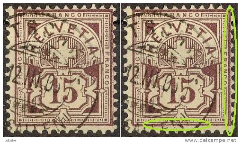 Ziffer 64Bc.1.02  "doppelte/gebrochene Randlinien"       1906 - Abarten