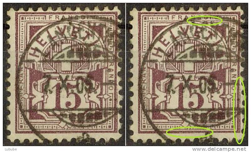 Ziffer 64Bc.1.02  "doppelte/gebrochene Randlinien"       1905 - Variétés